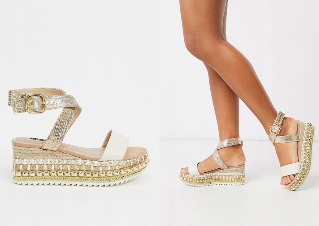 RIVER ISLAND ZDOBIONE ESPADYLE NA PLATFORMIE 40