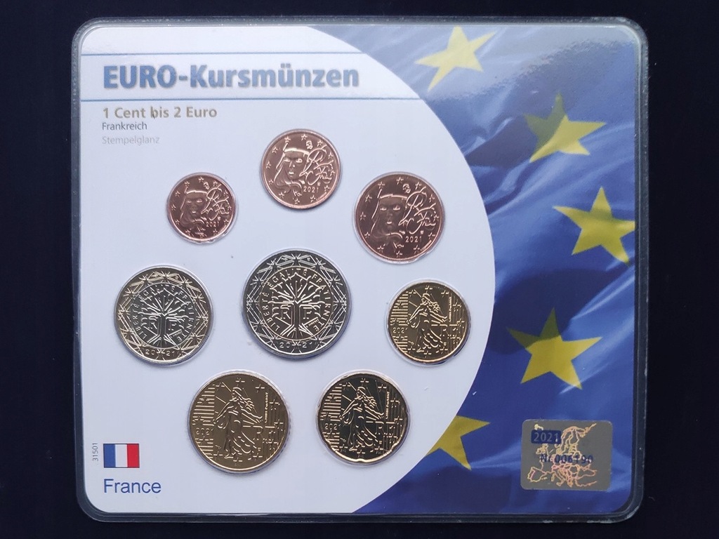 Oficjalny zestaw 8 monet - Francja 2021 - KMS od 1 centa do 2 euro - FDC