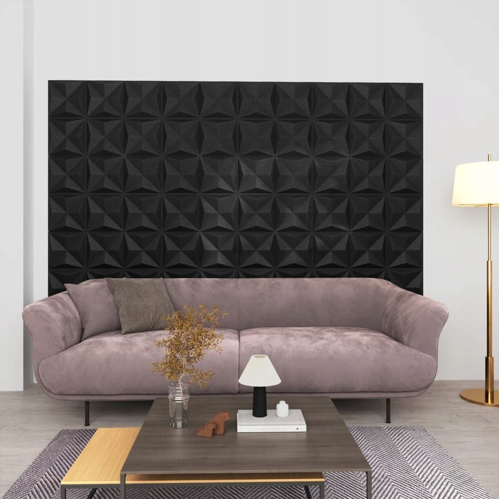 Panele ścienne 3D, 48 szt., 50x50 cm, czarny orig