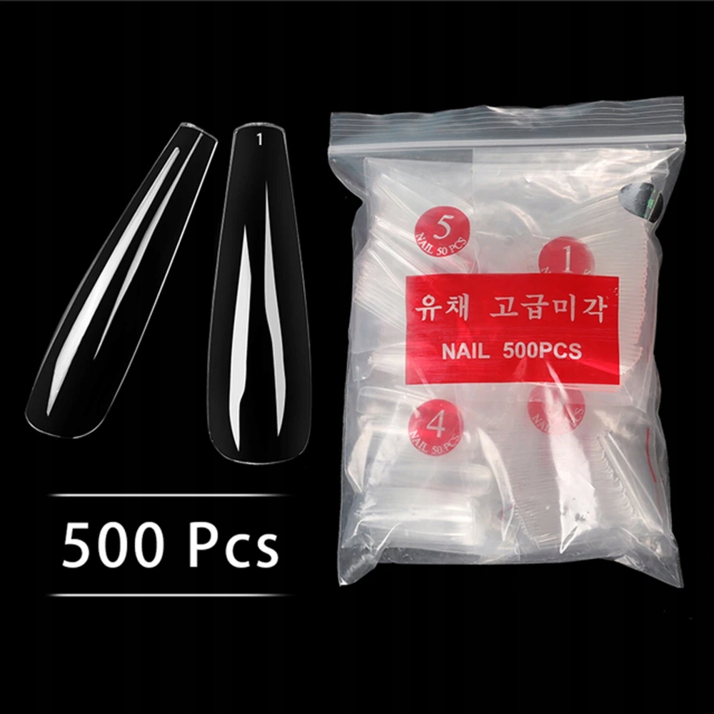 500/600Pcs Nail Tips NEW Long Coffin Fake Nail Hal