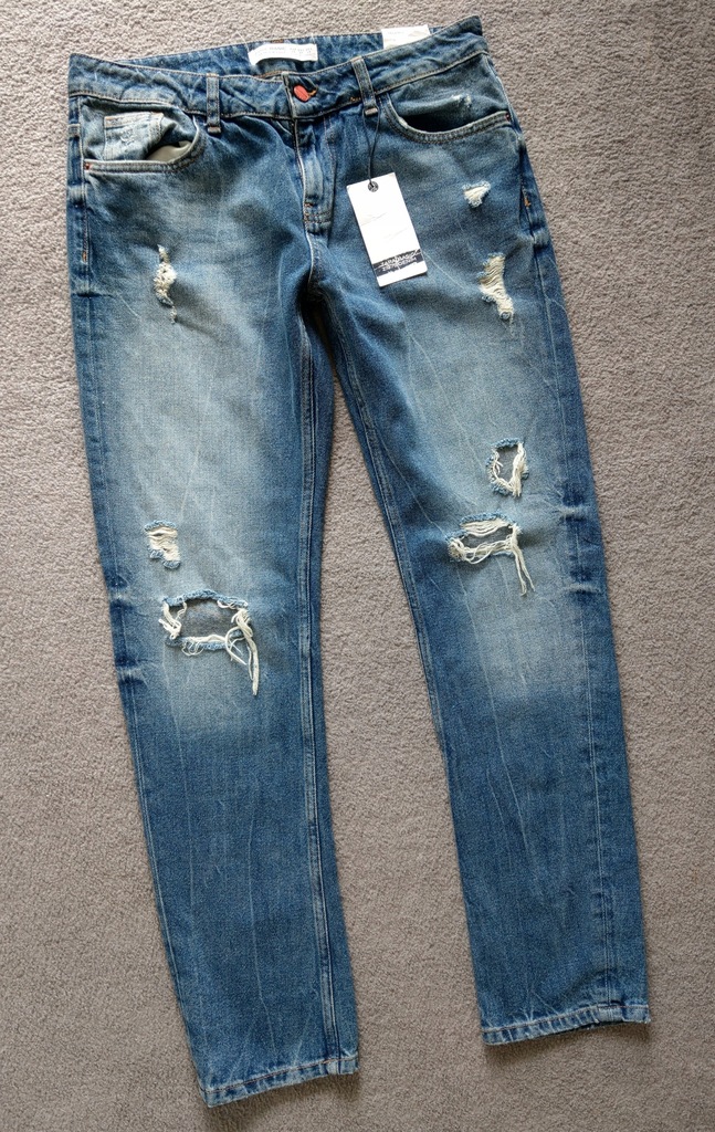 ZARA proste jeansy destroyed dziury 38/40