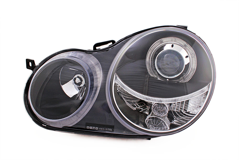 Lampy przód VW POLO 9N 0105 BLACK Angel Eyes DEPO