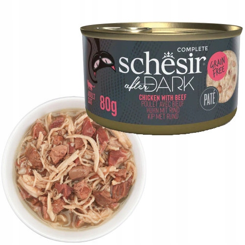 Schesir Cat After Dark Chicken Beef in Broth kurczak wołowina w rosole 80g