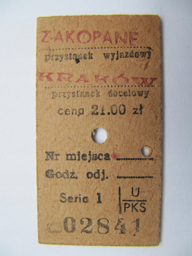Stary bilet PKS. Kartonik. Zakopane Kraków