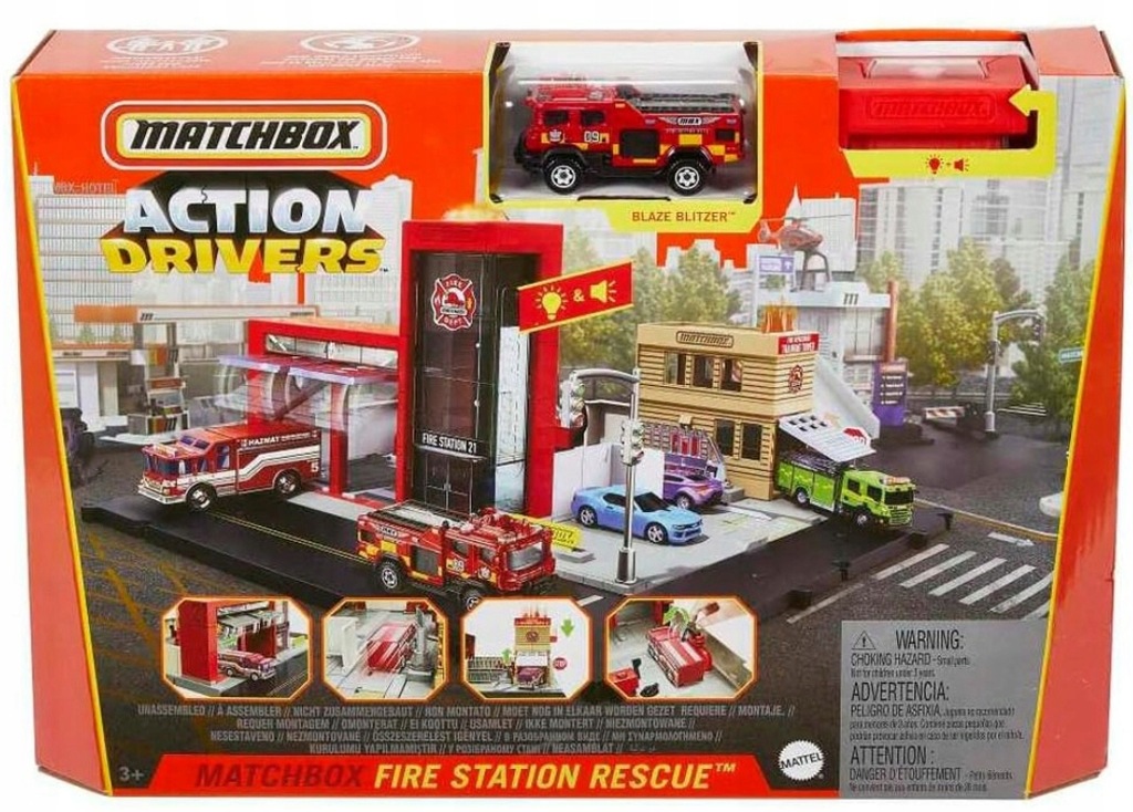 Matchbox Remiza strażacka + wóz strażacki HBD76