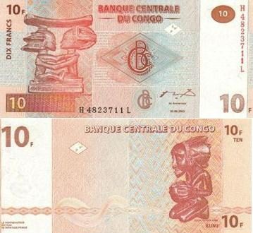 Kongo 10 Francs P-93 2003 stan I UNC