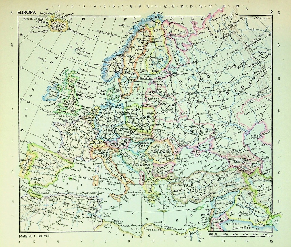 mapa Europa 2 połowa lat 40 XX w
