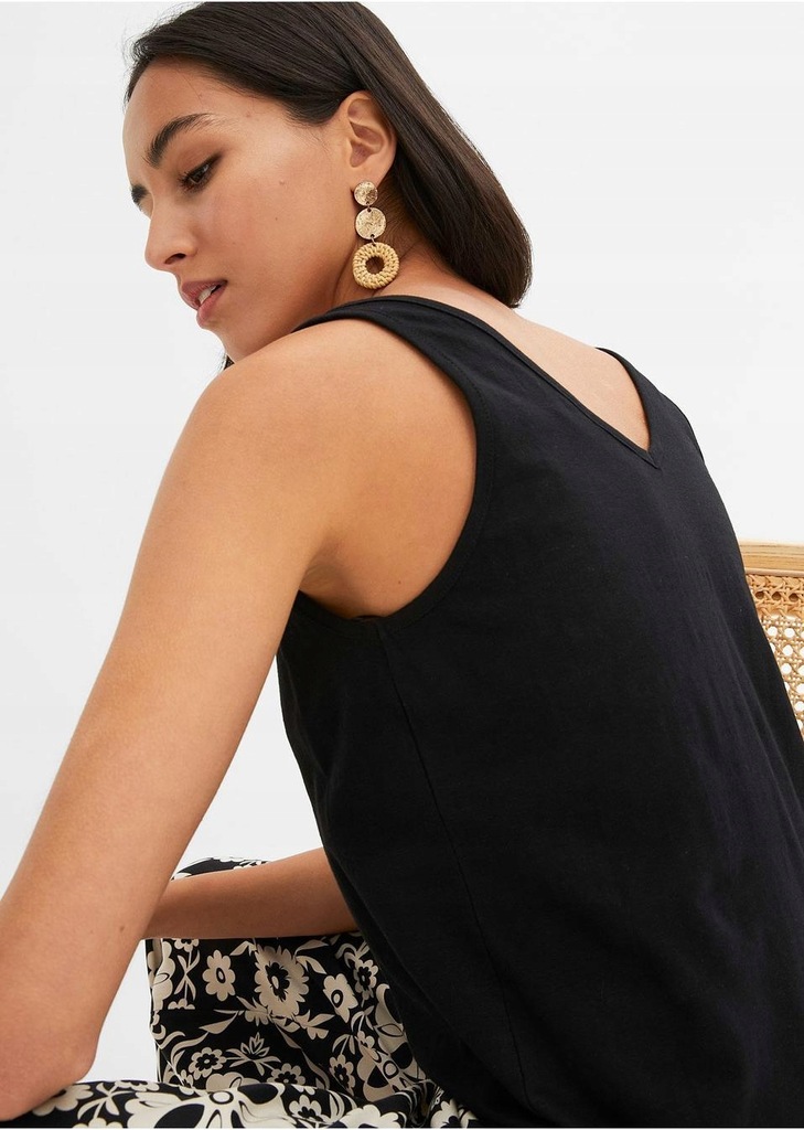 TOP Z BAWEŁNY ORGANICZNEJ CZARNY 2G6H27 Bonprix 52/54