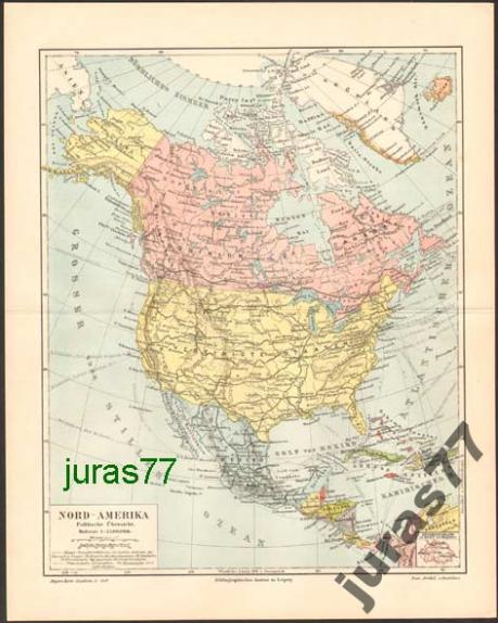 AMERYKA PÓŁNOCNA mapa POLITYCZNA z 1897 roku