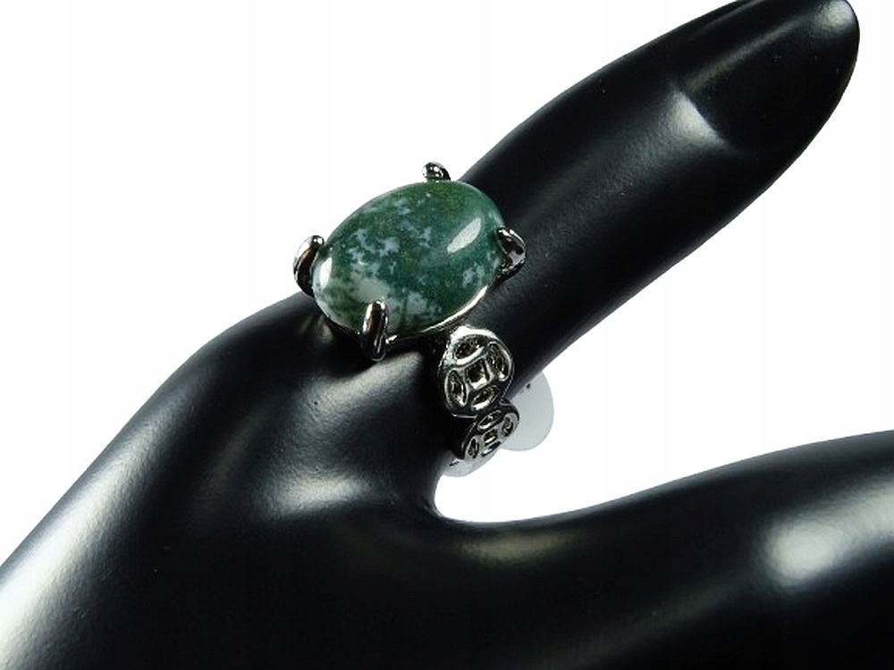 Agat mszysty Pierścionek Rozm. 20 Naturalny kamień - 12in -