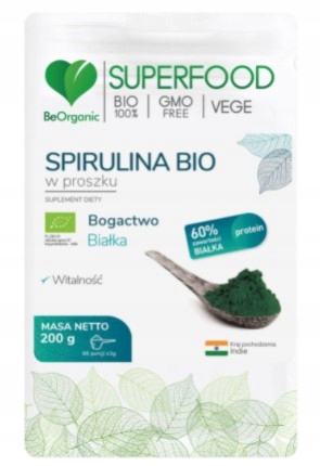 BeOrganic Spirulina BIO w proszku 200g WITALNOŚĆ KRÓTKI TERMIN