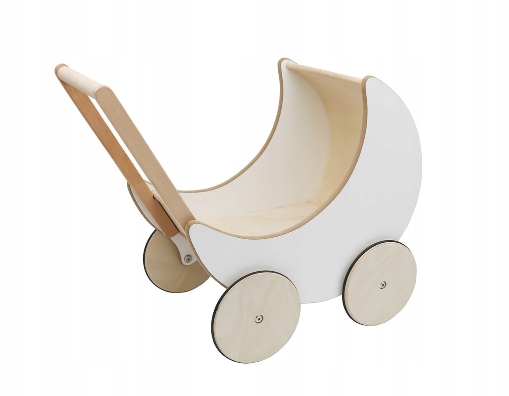 Wózek dla lalek gondola drewniany pchacz biały
