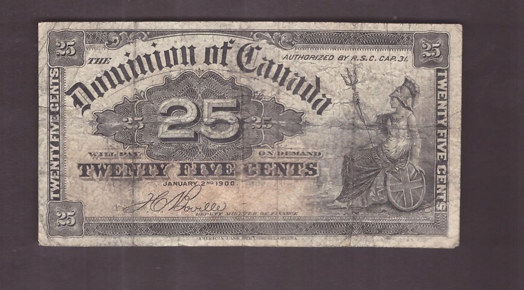 Kanada - banknot - 25 Cents 1900 rok