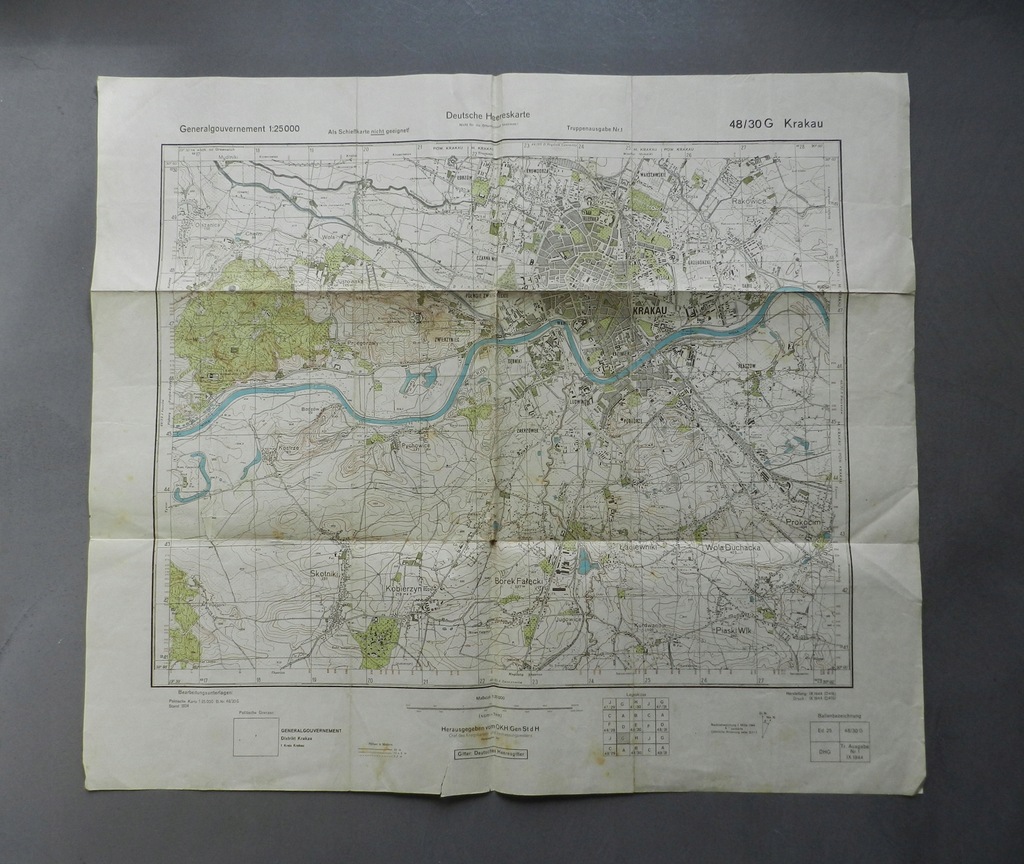 KRAKÓW / KRAKAU GG, MAPA SZTABOWA WEHRMACHT - SUPER DOKŁADNA, ORYGINAŁ 1944