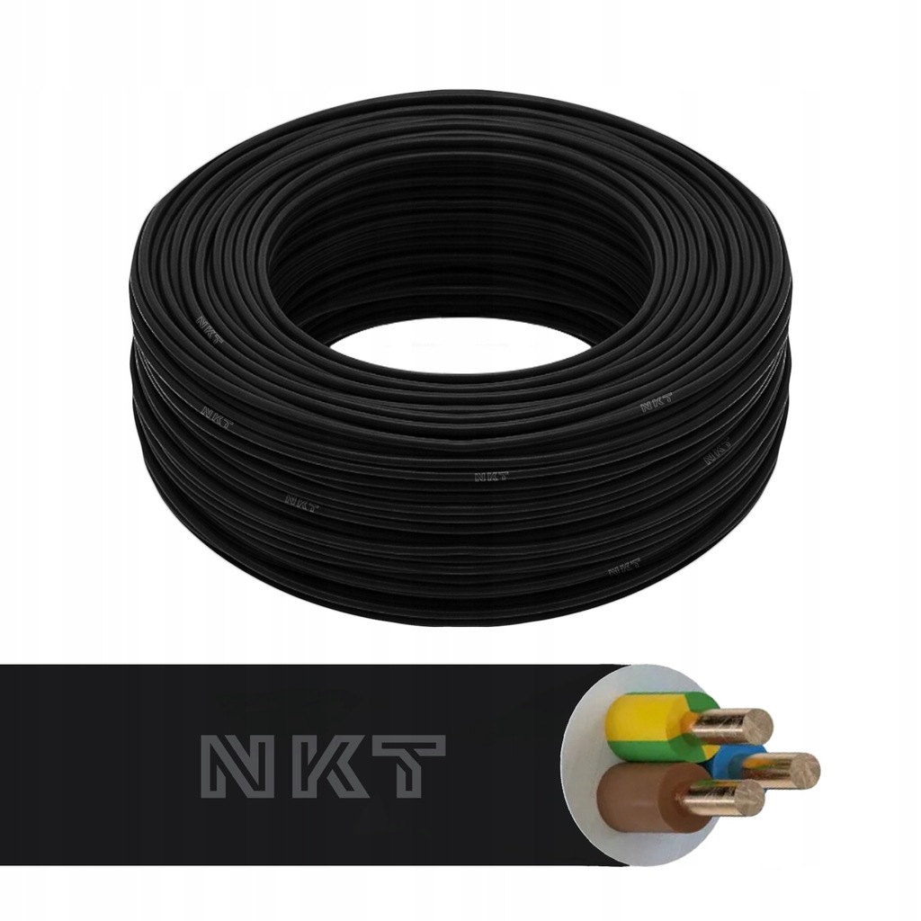 Kabel ziemny przewód czarny YKY 3x2,5 NKT 50mb