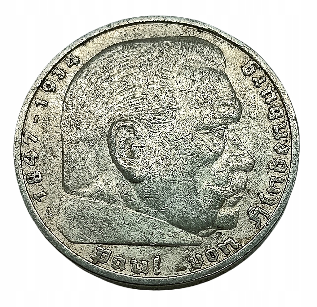 Srebrna moneta 5 Marek, Paul von Hindenburg, 1936