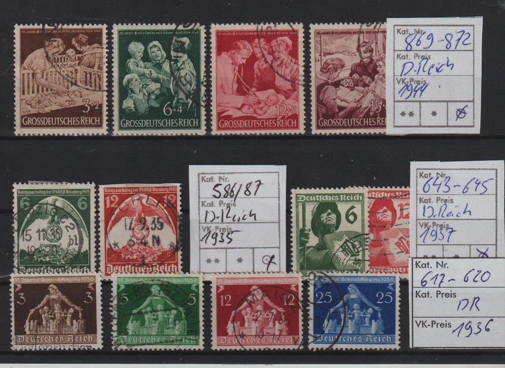Niemcy Deutsches Reich Pięć kompletnych serii Z liczbami z katalogu Michel
