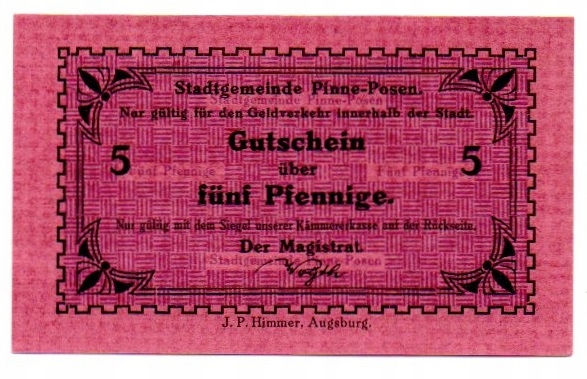 PNIEWY Pinne Stadt 5 Pfennige format duży