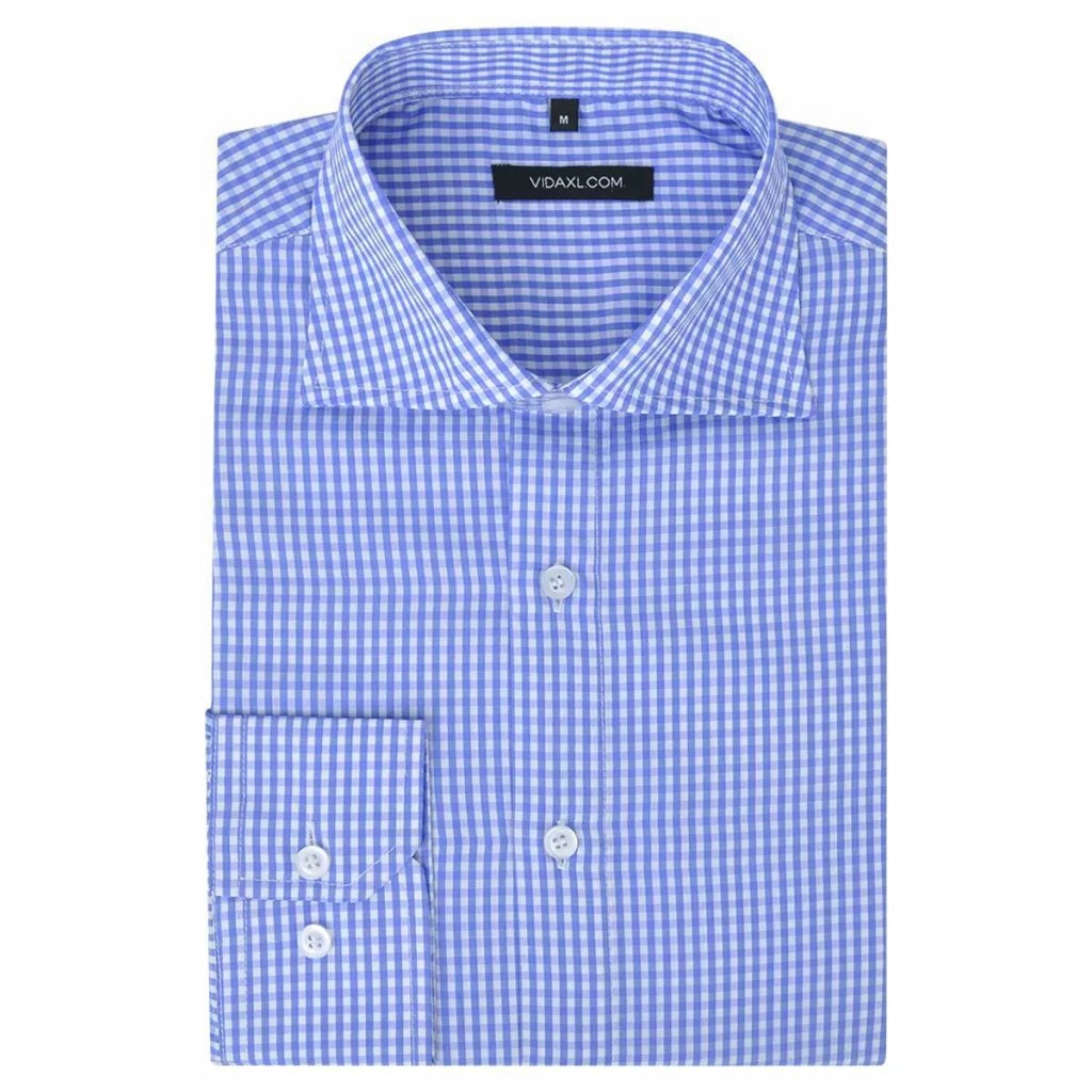 Męska koszula biznesowa biała w błękitną kratkę ro