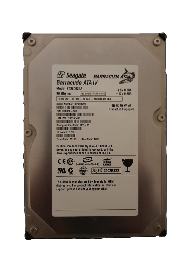 Seagate 80 GB ATA ST380021A Igła!! 112229 FV%