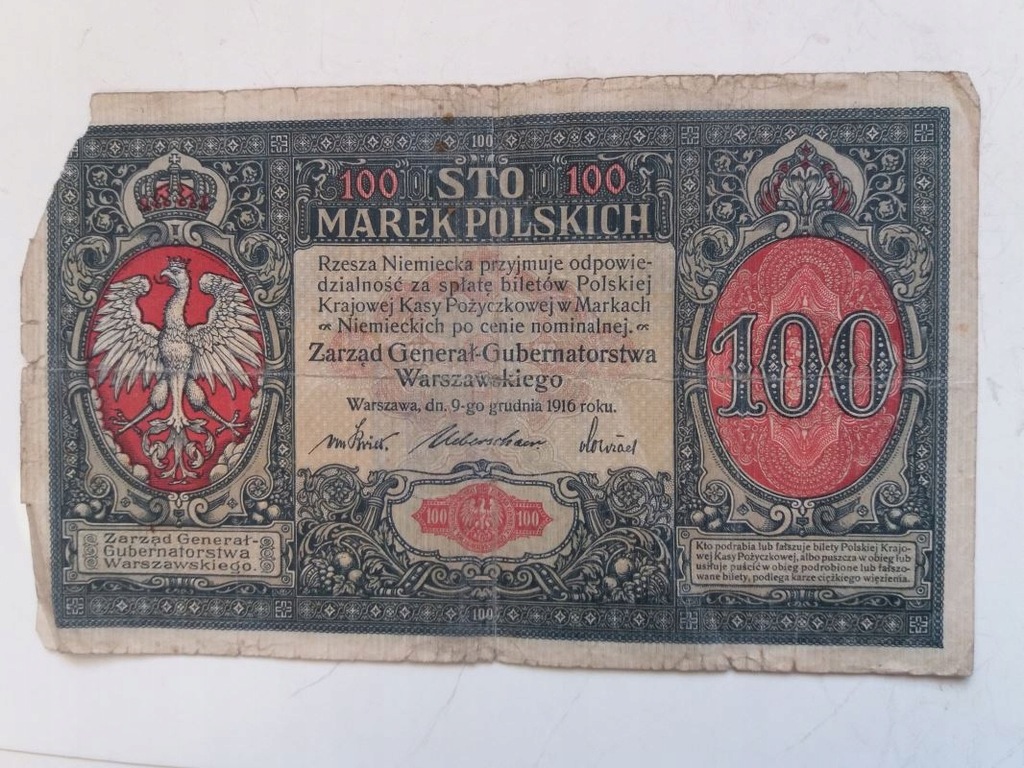 banknot 100 mk polskich 1916