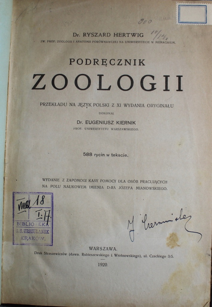 Podręcznik Zoologji 1923 r.