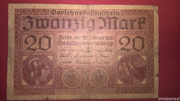 WOŚP Niemcy - Oryginalne 20 marek z 1918r. seria M