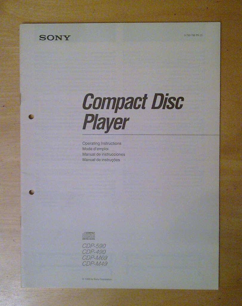 SONY CDP-590 : CDP-490 : CDP-M69 : CDP-M49 Compact Disc Player - 1990