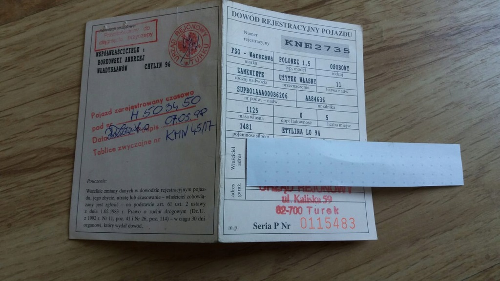 Kolekcjonerski dowód rejestracyjny-Polonez