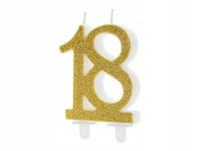 Świeczki urodzinowe 18 złota duża świeczka brokat