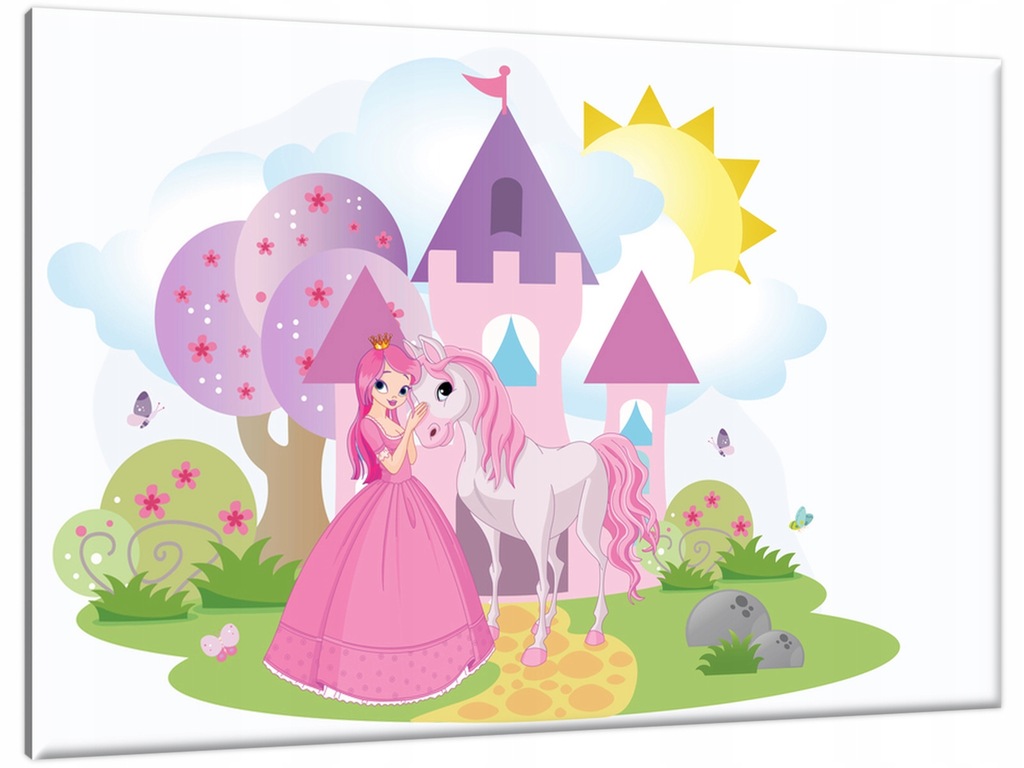 Obraz 60x40cm Królewna w różowej sukience z koniem