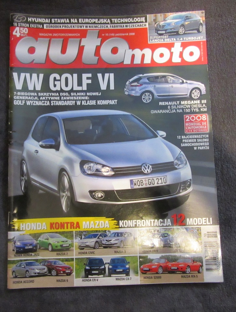 Auto Moto czasopismo 10/2008 Golf, Honda Mazda