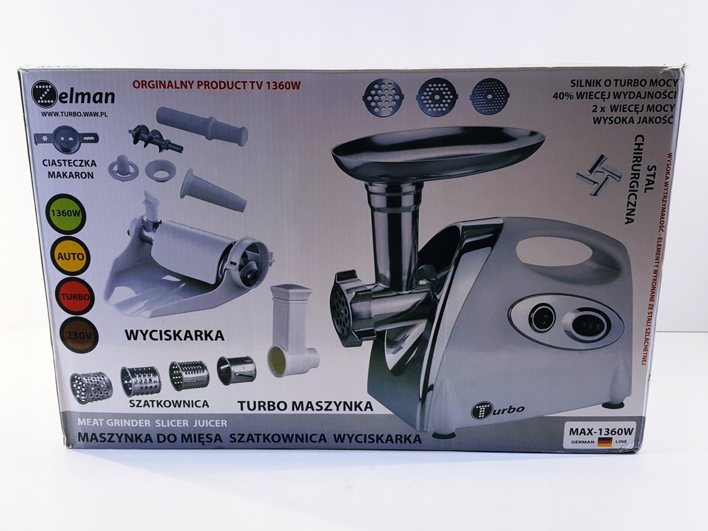 1360W MASZYNKA MIĘSA WYCISKARKA SZATKOWNICA ZELMAN 1360w MaSzYnKa do Mielenia Mięsa wyciskarka ZELMAN