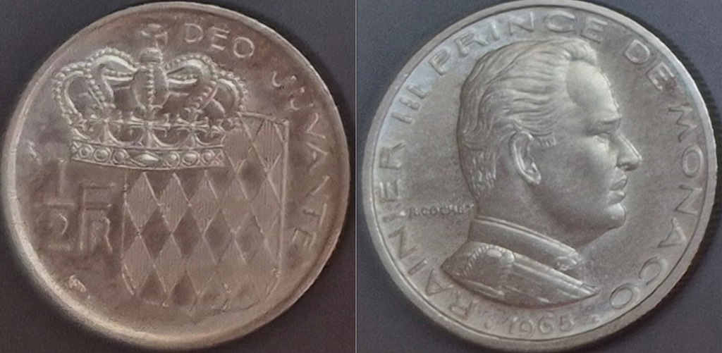 Monako 1/2 franka 1965r. KM 145 Rainer III