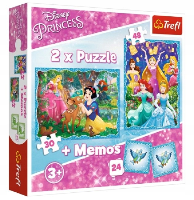 Puzzle 2w1 Księżniczki Disney + Karty Memos Trefl