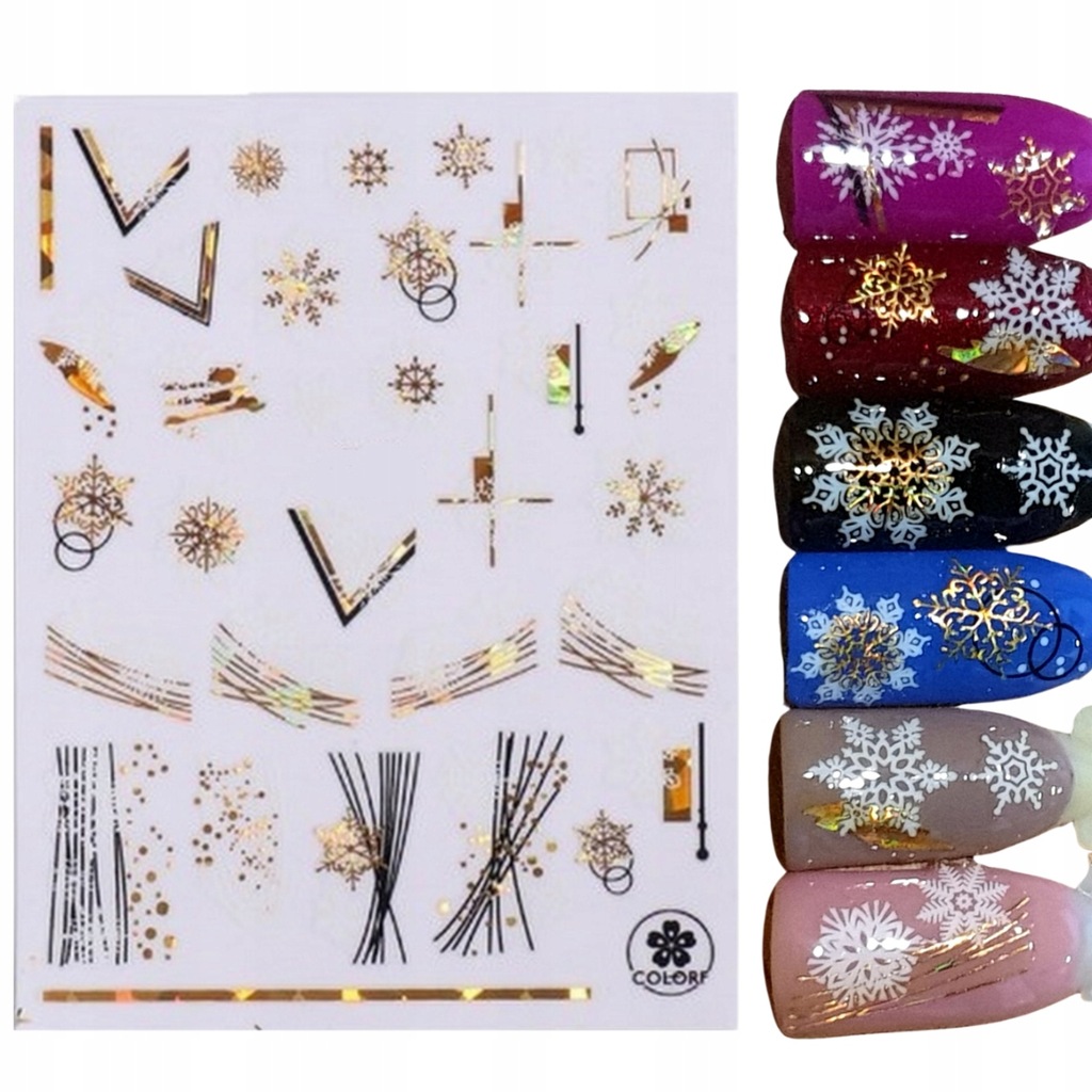 Naklejki Na Paznokcie Samoprzylepne Świąteczne Złote Do Zdobień Śnieżynki