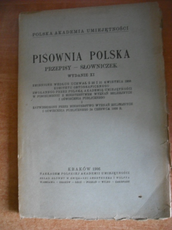 PISOWNIA POLSKA. PRZEPISY – SŁOWNICZEK. 1936r.