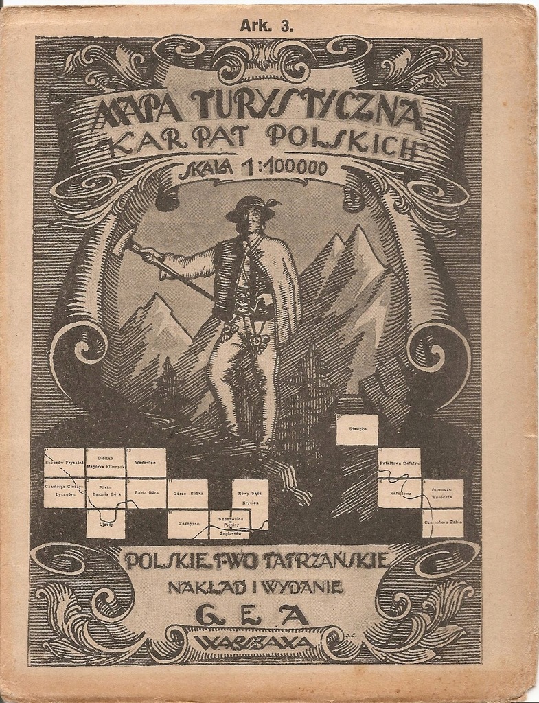 MAPA TURYSTYCZNA KARPAT POLSKICH -CZARNOHORA -ŻABIE -wyd.1928 -ładny stan