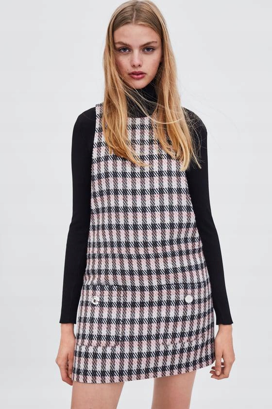 hina 14X025 ZARA TWEEDOWA SUKIENKA OGRODNICZKA __S - 11554228620