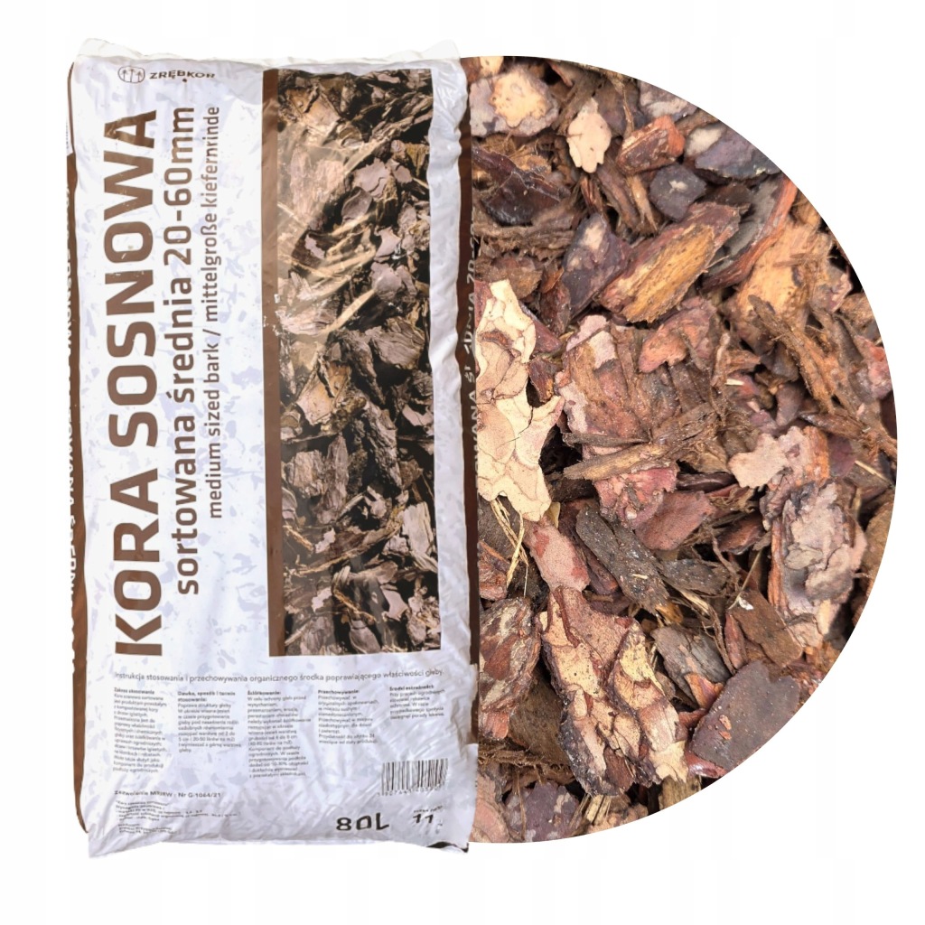 Kora Ogrodowa Sosnowa Sortowana Dekoracyjna Frakcja 20-60mm aż 80L Zrębkor