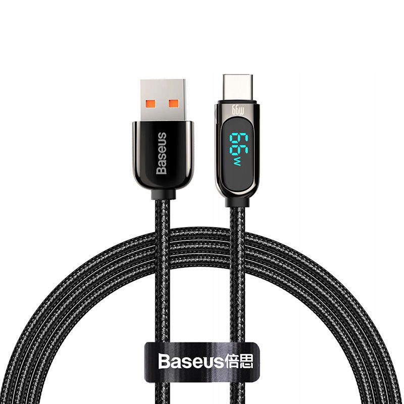 KABEL BASEUS DISPLAY FAST CHARGING DATA USB-A / USB-C 66W 1 M - CZARNY
