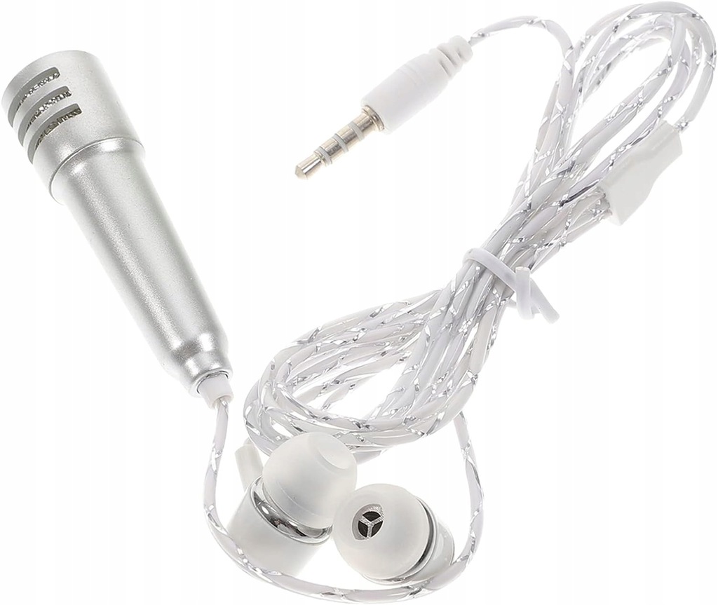 Mikrofon Mini Ze Słuchawkami do Telefonu Komputera Karaoke Srebrny