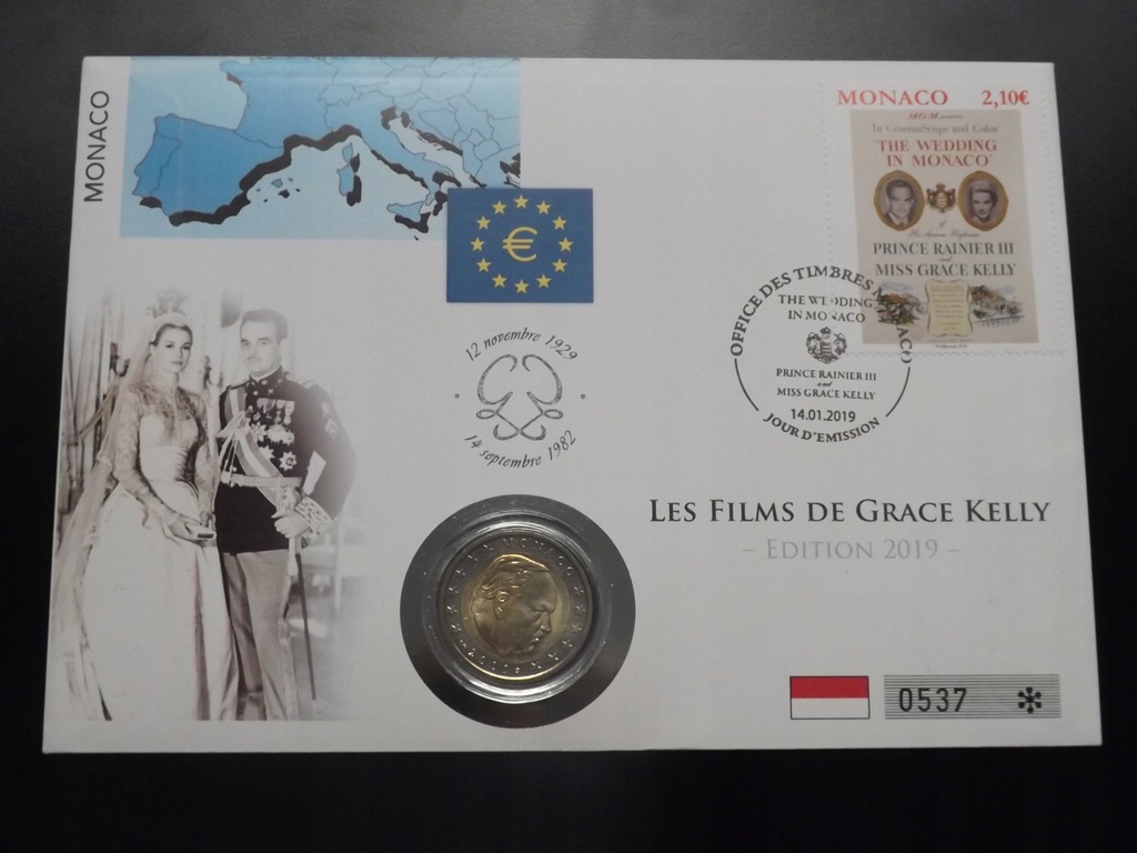 Monako , Koperta GRACE KELLY , 2 Euro 2001 st. UNC