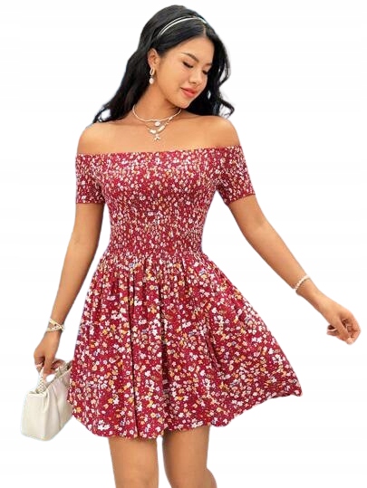 SHEIN SUKIENKA CZERWONA HISZPANKA W KWIATKI 34 ŁGI