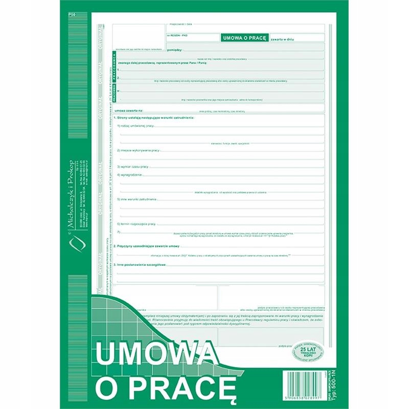 Druk MiP 500-1N Umowa o Pracę A4 40 kartek