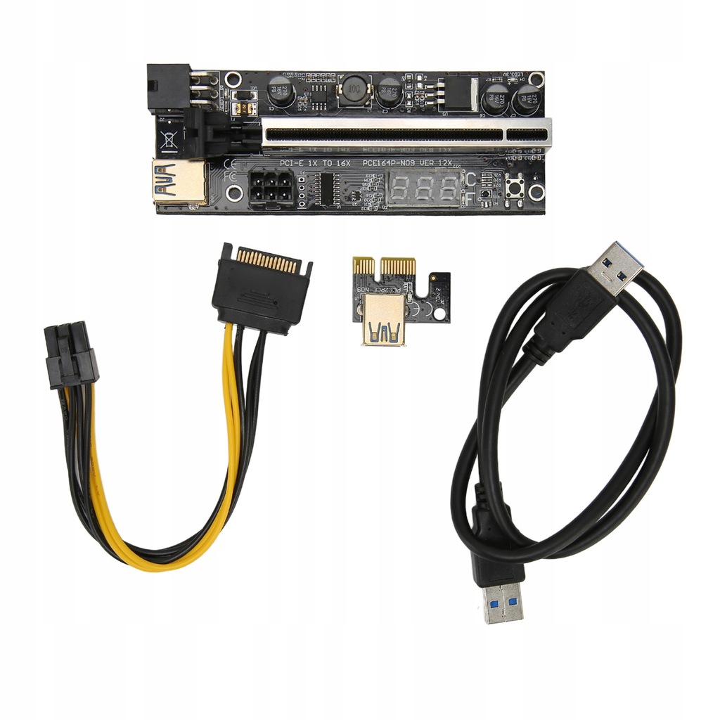 Riser Adapter PCIe 1X do 16X z czujnikiem temperatury i kablem USB 3.0