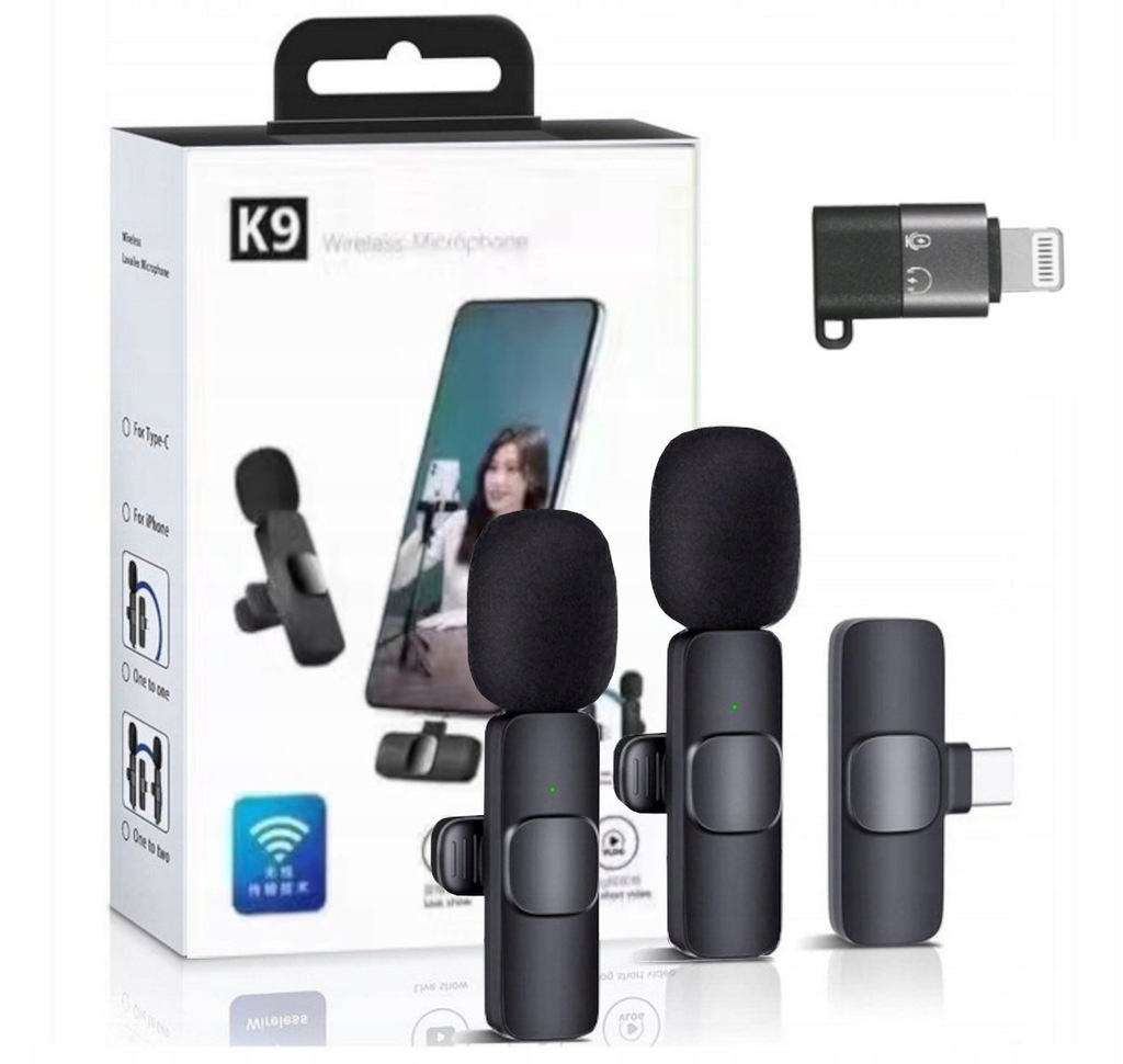 ZESTAW 2X MIKROFON BEZPRZEWODOWY KRAWATOWY USB C ANDROID IPHONE ADAPTER