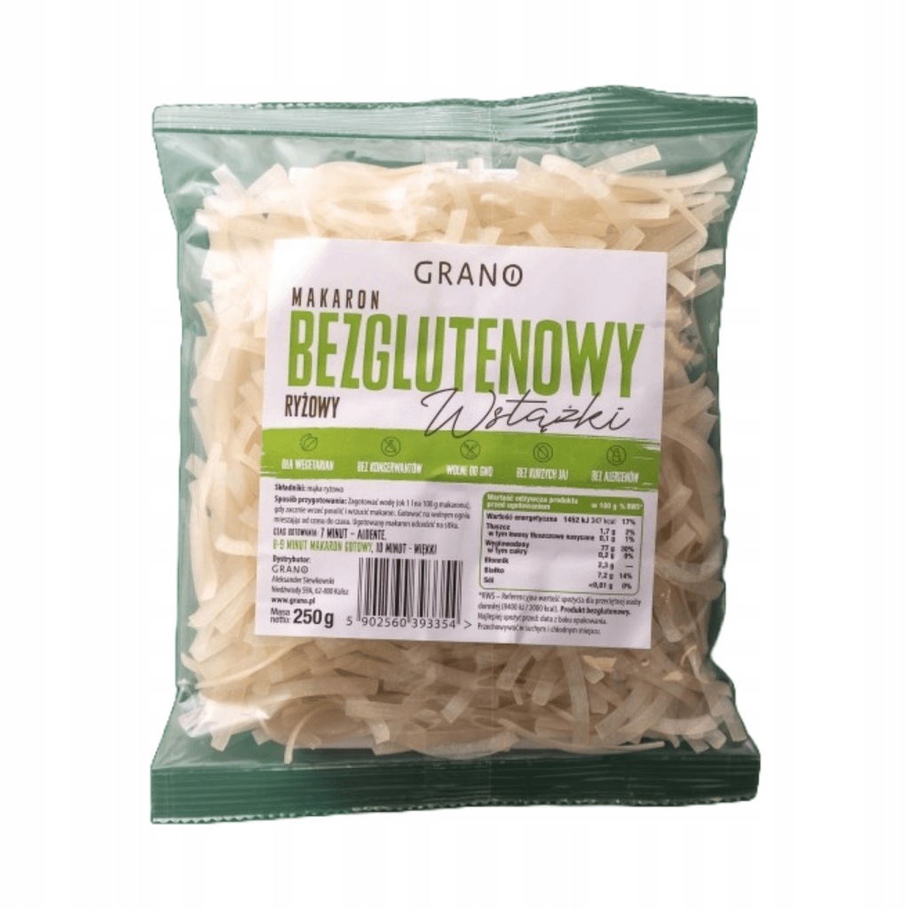 Makaron Bezglutenowy ryżowy wstążki 200 g Grano