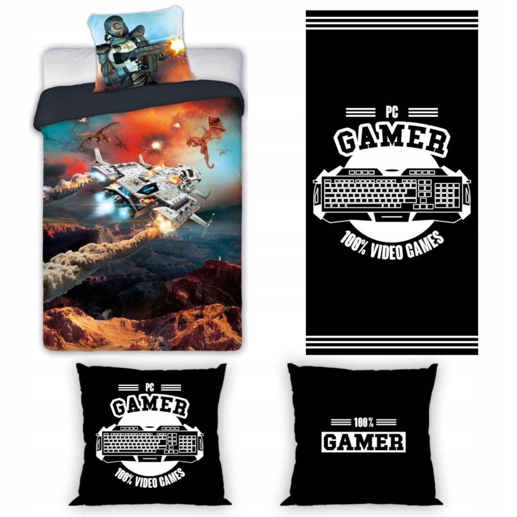 POŚCIEL GAMER 160X200 2 POSZ 40X40 RĘCZNIK 70X140