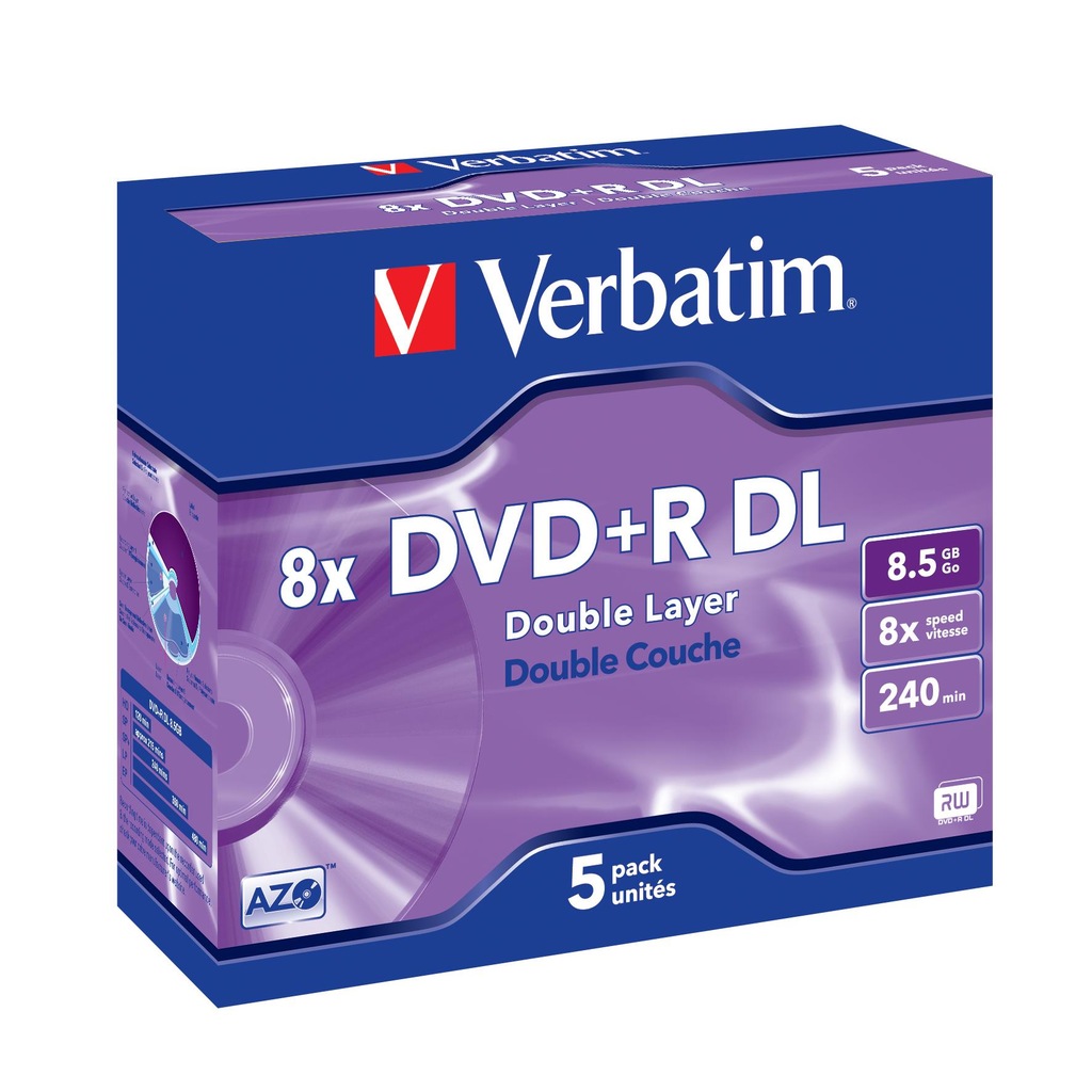 VERBATIM płyty DVD+R Dual Layer 8.5GB 8x 5szt SLIM